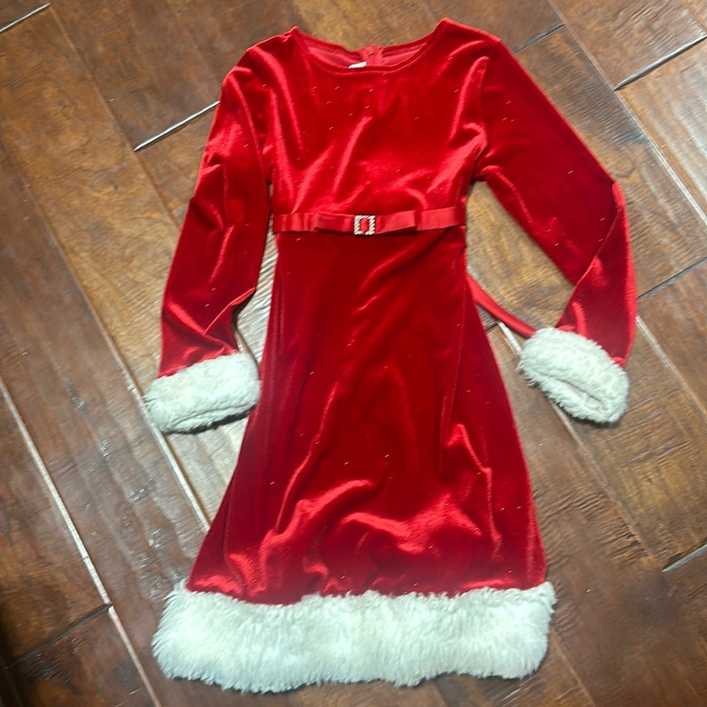 Bonnie Jean Santa dress with rhinestone belt.